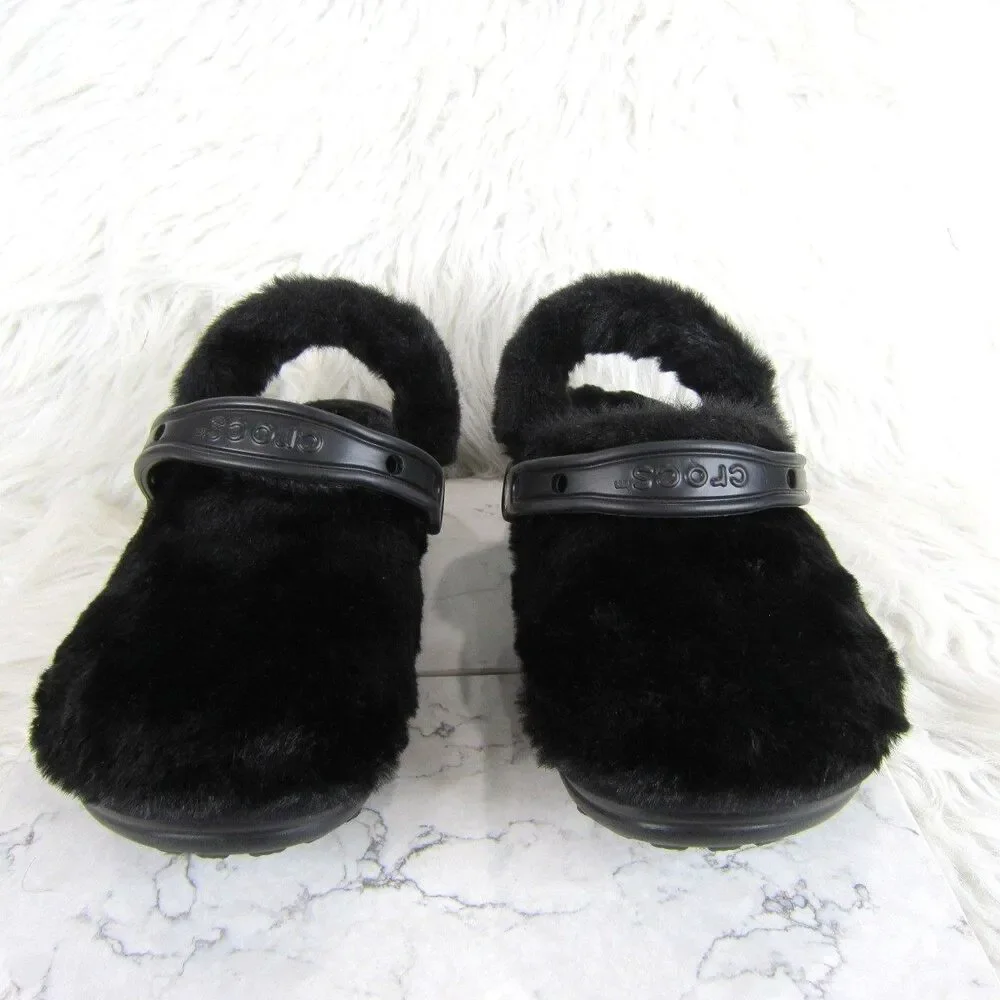 Crocs Classic Fur Sure Clogs Shoes Black Women's Size 6